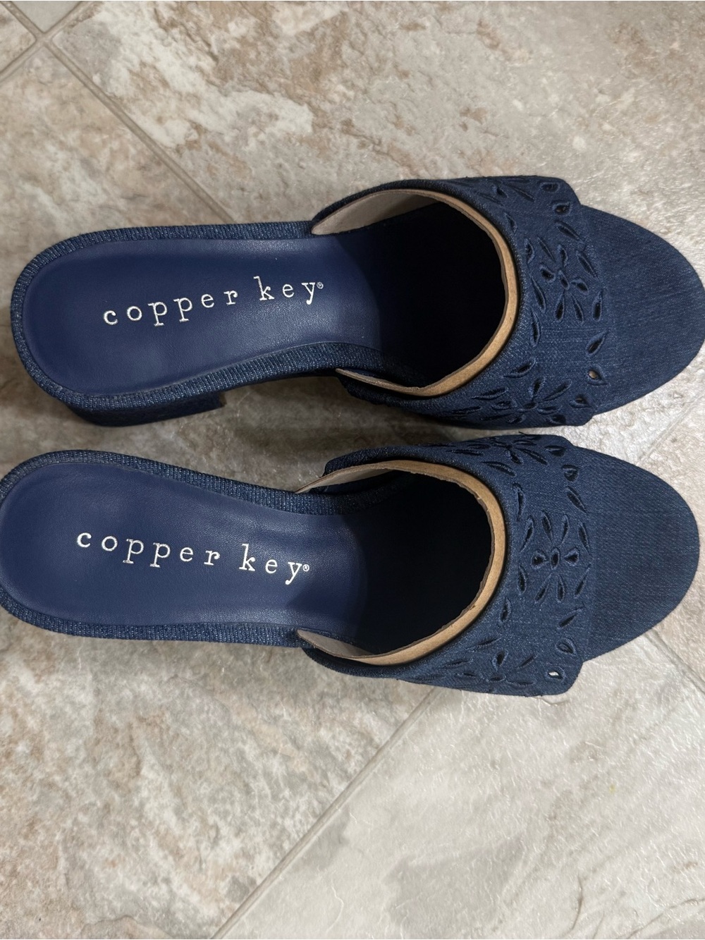 Copper Key Navy Blue Slip-On Girls Sandals